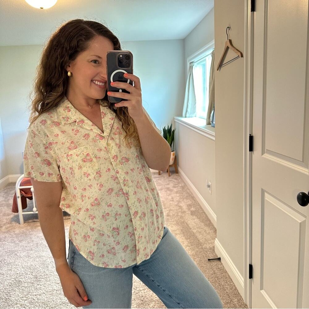 Lauren Ralph Lauren Vintage Floral Yellow Pink Cotton PJ Top Medium - Picture 2 of 12